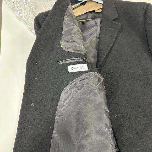 Calvin Klein Cashmere Wool Blend Black Winter Long Coat Overcoat Size 42S - Picture 2 of 2